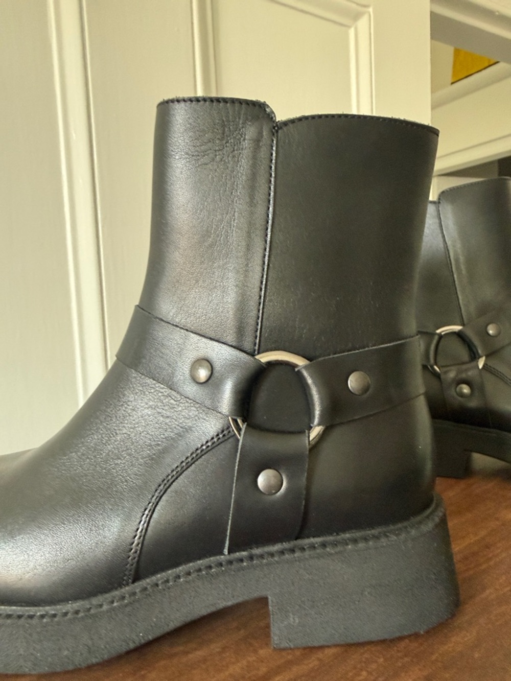 WHISTLES Sleek Black Ankle Biker Boots with Side Zipper